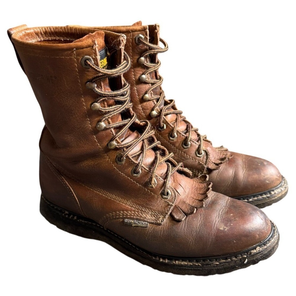 Wolverine 8" Dura Shocks Work Boots Size 9.5 D Vibram Soles Brown Leather 01422
